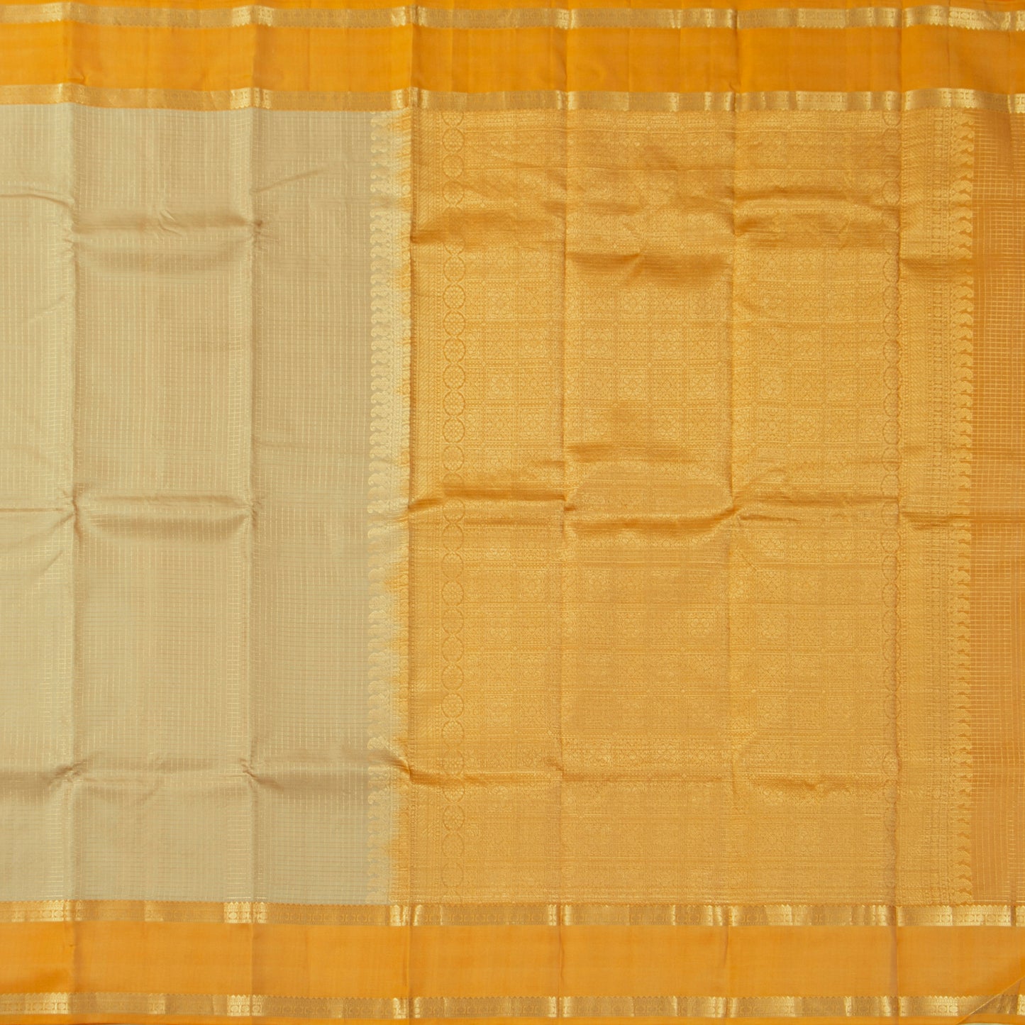 Beige And Yellow Kanchipuram Silk Saree WithZari CheckdsFor Festive Wear PV RSP 247