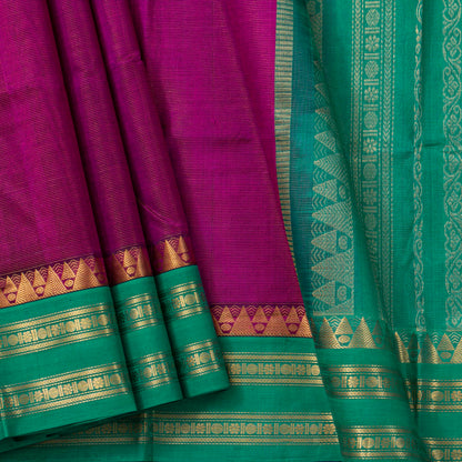 Magenta And Teal Kanchi Silk Cotton Saree For Festive Wear VP SC 189