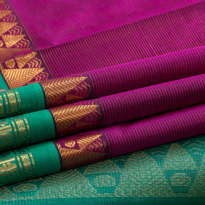 Magenta And Teal Kanchi Silk Cotton Saree For Festive Wear VP SC 189