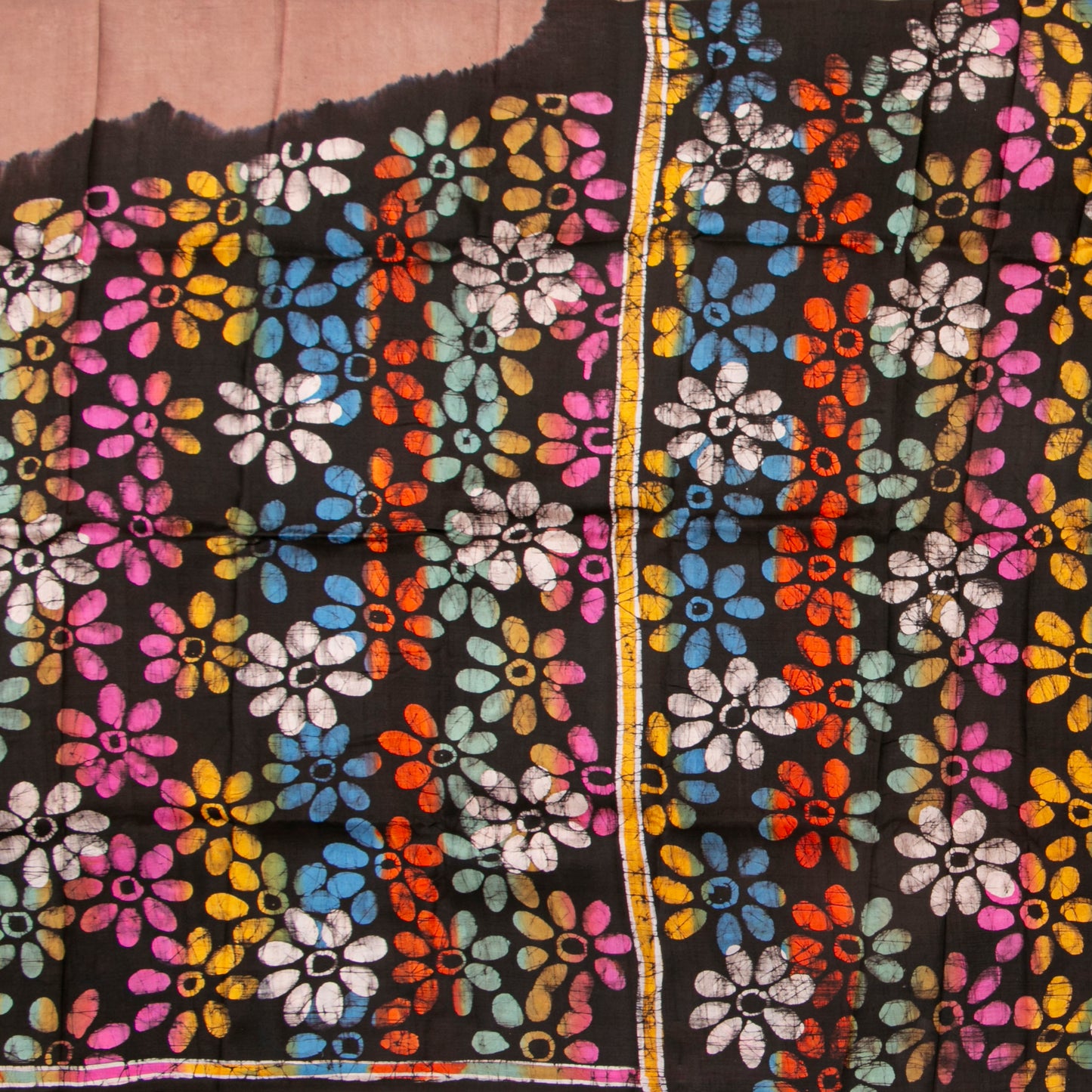 Fawn And Coffee Batik Silk Saree With Abstract Multicolour Floral Designs For Office Wear PB 340