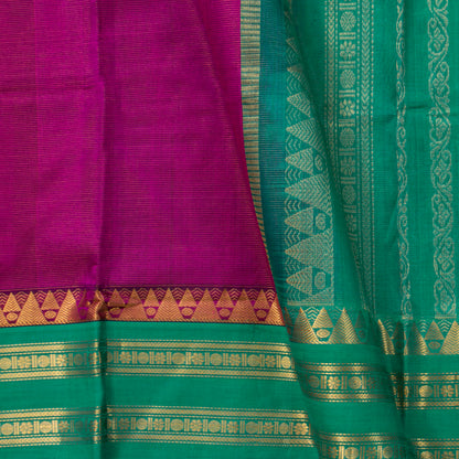 Magenta And Teal Kanchi Silk Cotton Saree For Festive Wear VP SC 189