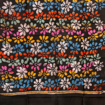 Fawn And Coffee Batik Silk Saree With Abstract Multicolour Floral Designs For Office Wear PB 340