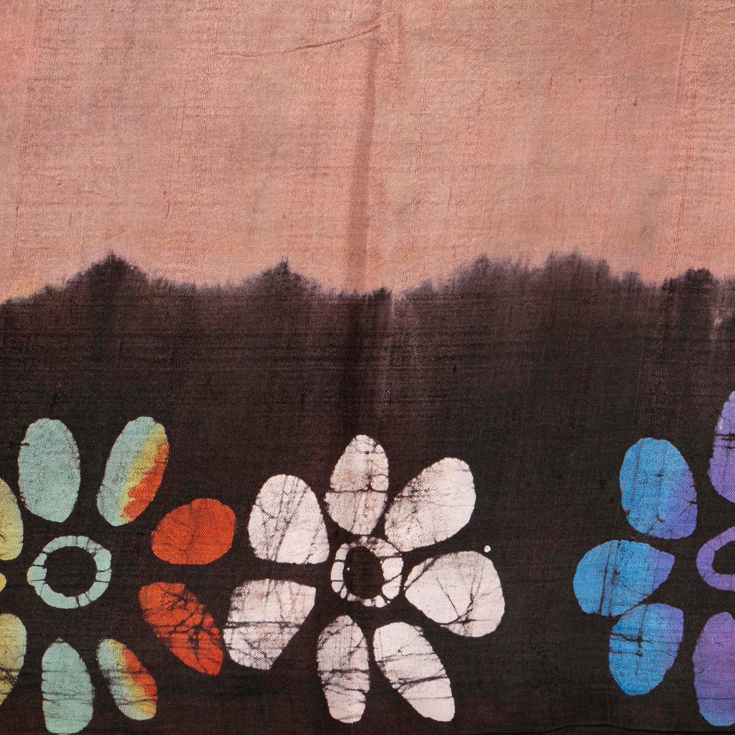 Fawn And Coffee Batik Silk Saree With Abstract Multicolour Floral Designs For Office Wear PB 340
