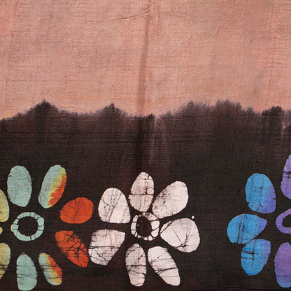 Fawn And Coffee Batik Silk Saree With Abstract Multicolour Floral Designs For Office Wear PB 340