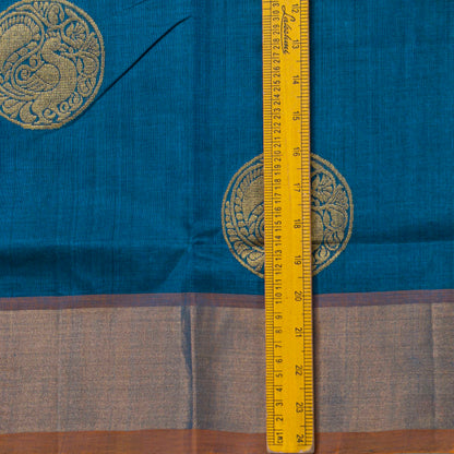 Blue And Mustard Kanchi Silk Cotton Saree For Festive Wear VP SC 262