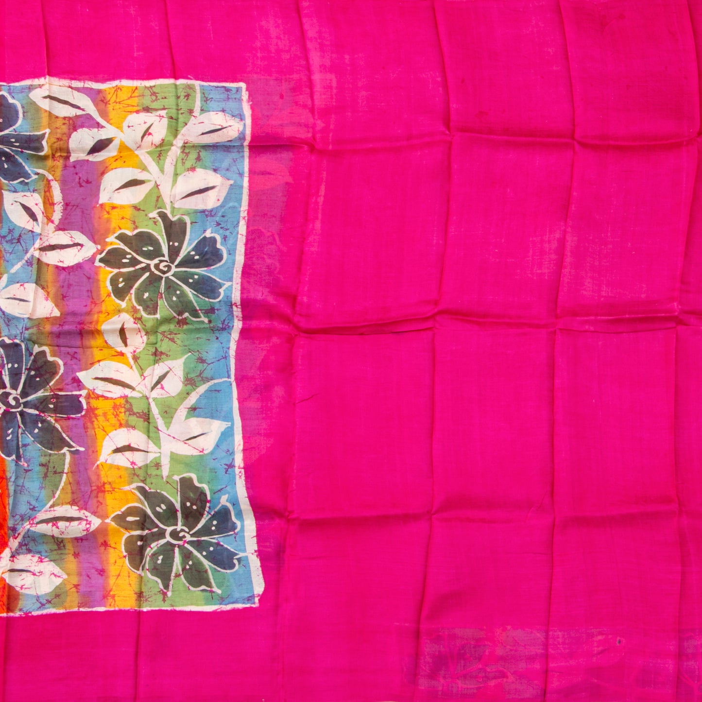 Multicolour Batik Silk Saree WIth Rani Pink Border For Office Wear PB 341