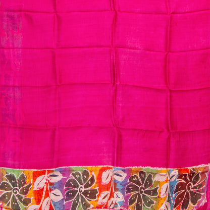 Multicolour Batik Silk Saree WIth Rani Pink Border For Office Wear PB 341