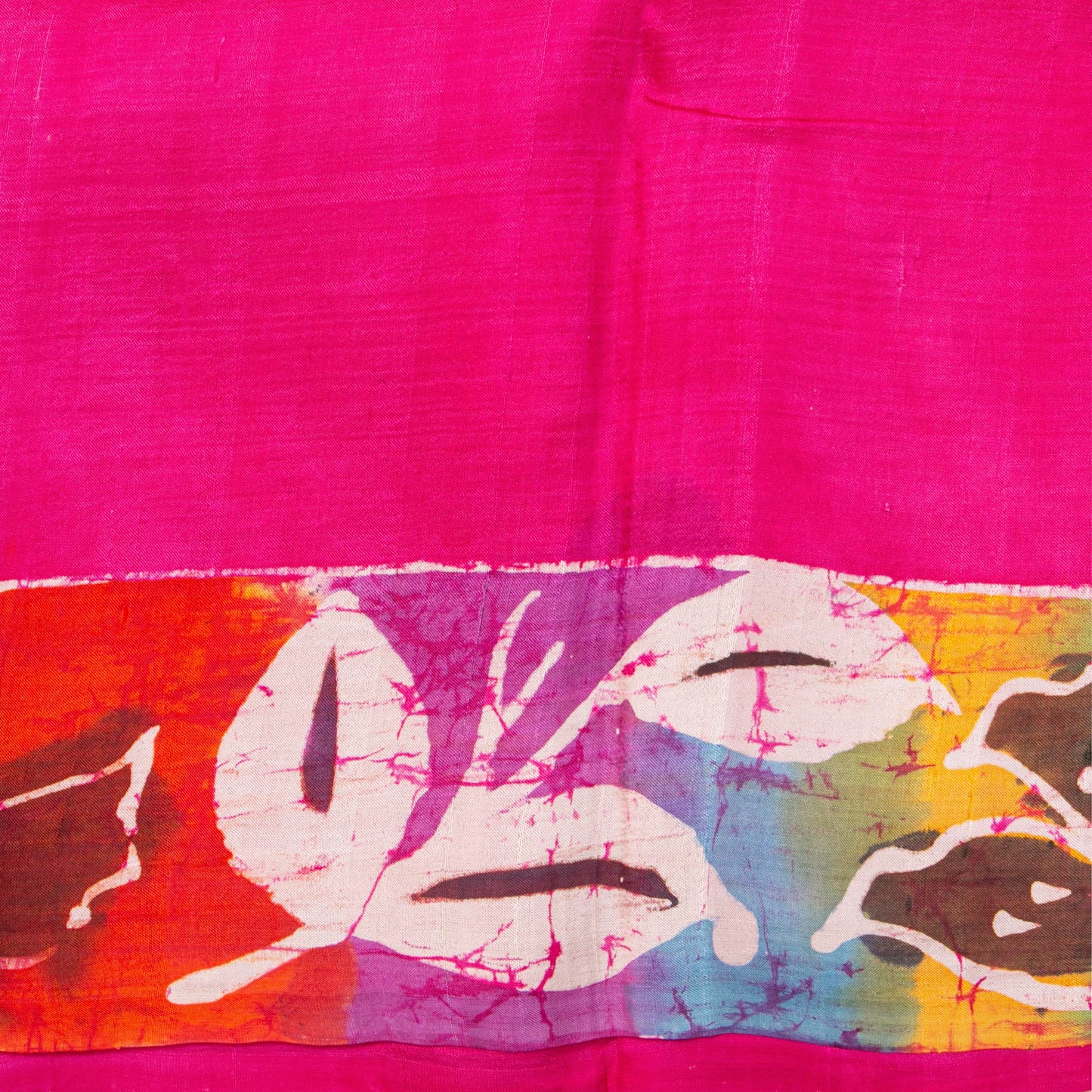 Multicolour Batik Silk Saree WIth Rani Pink Border For Office Wear PB 341