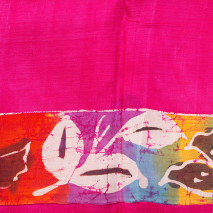 Multicolour Batik Silk Saree WIth Rani Pink Border For Office Wear PB 341