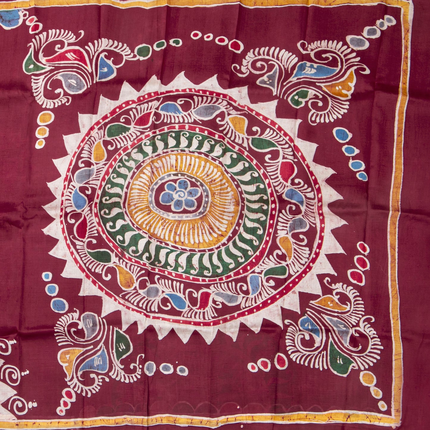 Burgundy Batik Silk Saree With Multicolour Designs For Office Wear PB 342