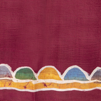 Burgundy Batik Silk Saree With Multicolour Designs For Office Wear PB 342
