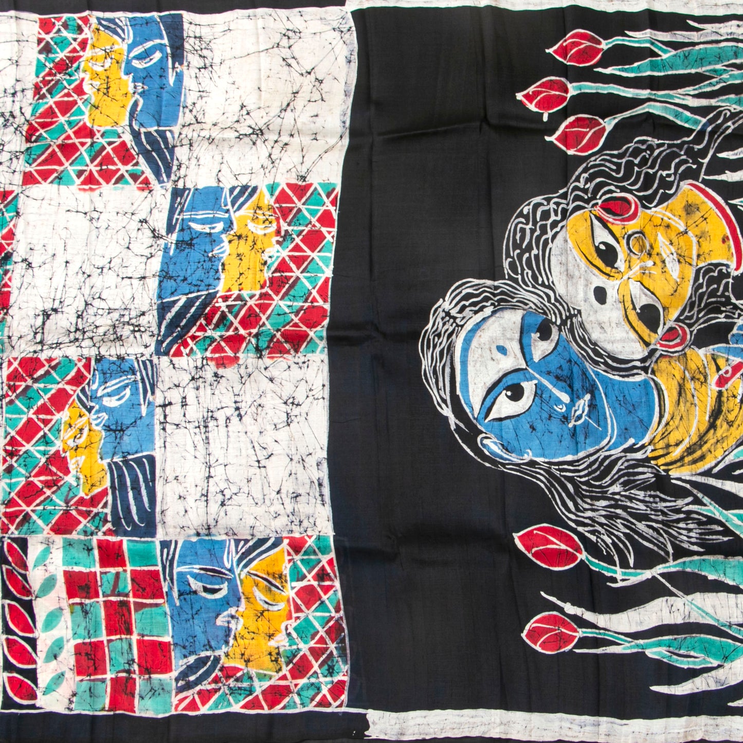 Off White And Black Batik Silk Saree Borderless And Lightweight For Office Wear PB 335