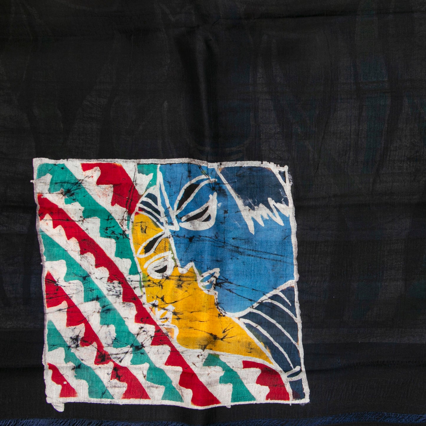 Off White And Black Batik Silk Saree Borderless And Lightweight For Office Wear PB 335