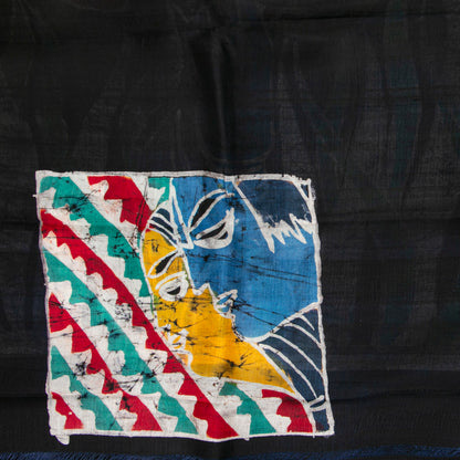 Off White And Black Batik Silk Saree Borderless And Lightweight For Office Wear PB 335