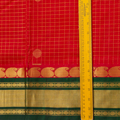 Red And Green Kanchi Silk Cotton Saree For Festive Wear VP SC 186