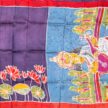 Purple And Red Lightweight Batik Silk Saree With Saraswati Themed Pallu For Office Wear PB 336