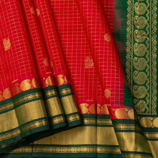 Red And Green Kanchi Silk Cotton Saree For Festive Wear VP SC 186