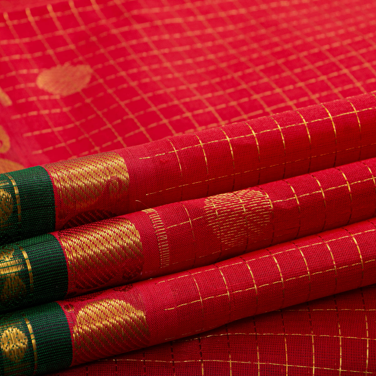 Red And Green Kanchi Silk Cotton Saree For Festive Wear VP SC 186