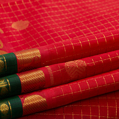 Red And Green Kanchi Silk Cotton Saree For Festive Wear VP SC 186