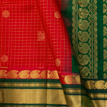 Red And Green Kanchi Silk Cotton Saree For Festive Wear VP SC 186