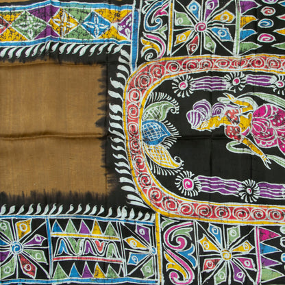 Brown And Black Lightweight Batik Silk Saree For Office Wear PB 338