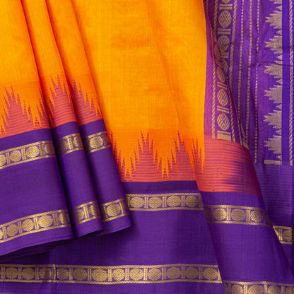 Yellow And Violet Kanchi Silk Cotton Saree For Festive Wear VP SC 181