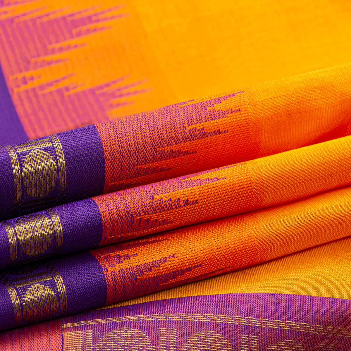 Yellow And Violet Kanchi Silk Cotton Saree For Festive Wear VP SC 181