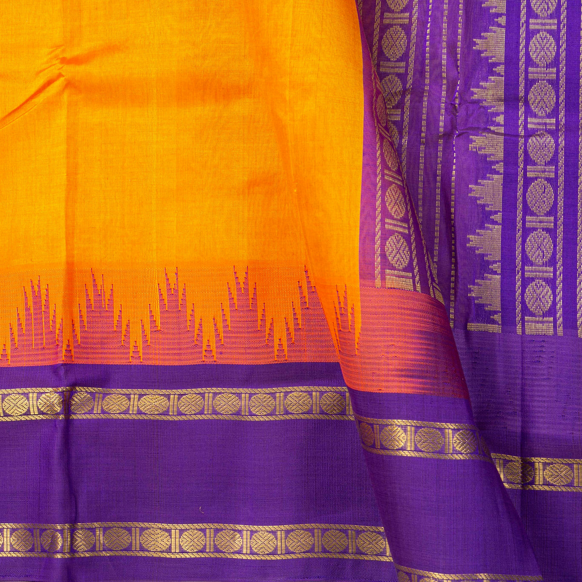 Yellow And Violet Kanchi Silk Cotton Saree For Festive Wear VP SC 181
