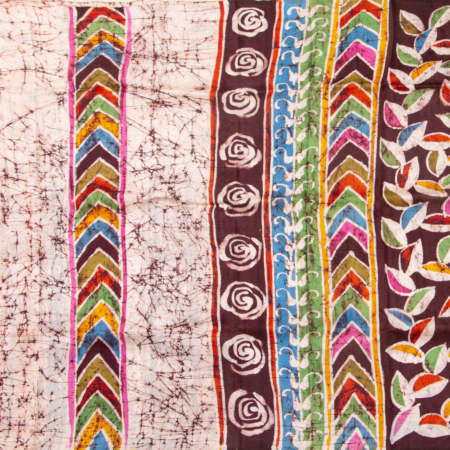 Off White Lightweight Batik Silk Saree WIth Multicolour Chevron Designs For Office Wear PB 339