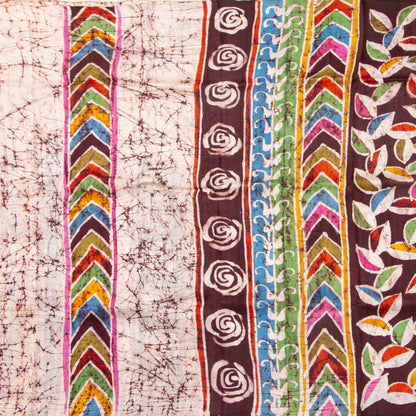 Off White Lightweight Batik Silk Saree WIth Multicolour Chevron Designs For Office Wear PB 339