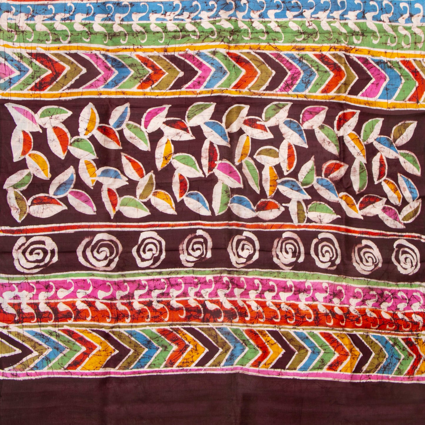 Off White Lightweight Batik Silk Saree WIth Multicolour Chevron Designs For Office Wear PB 339