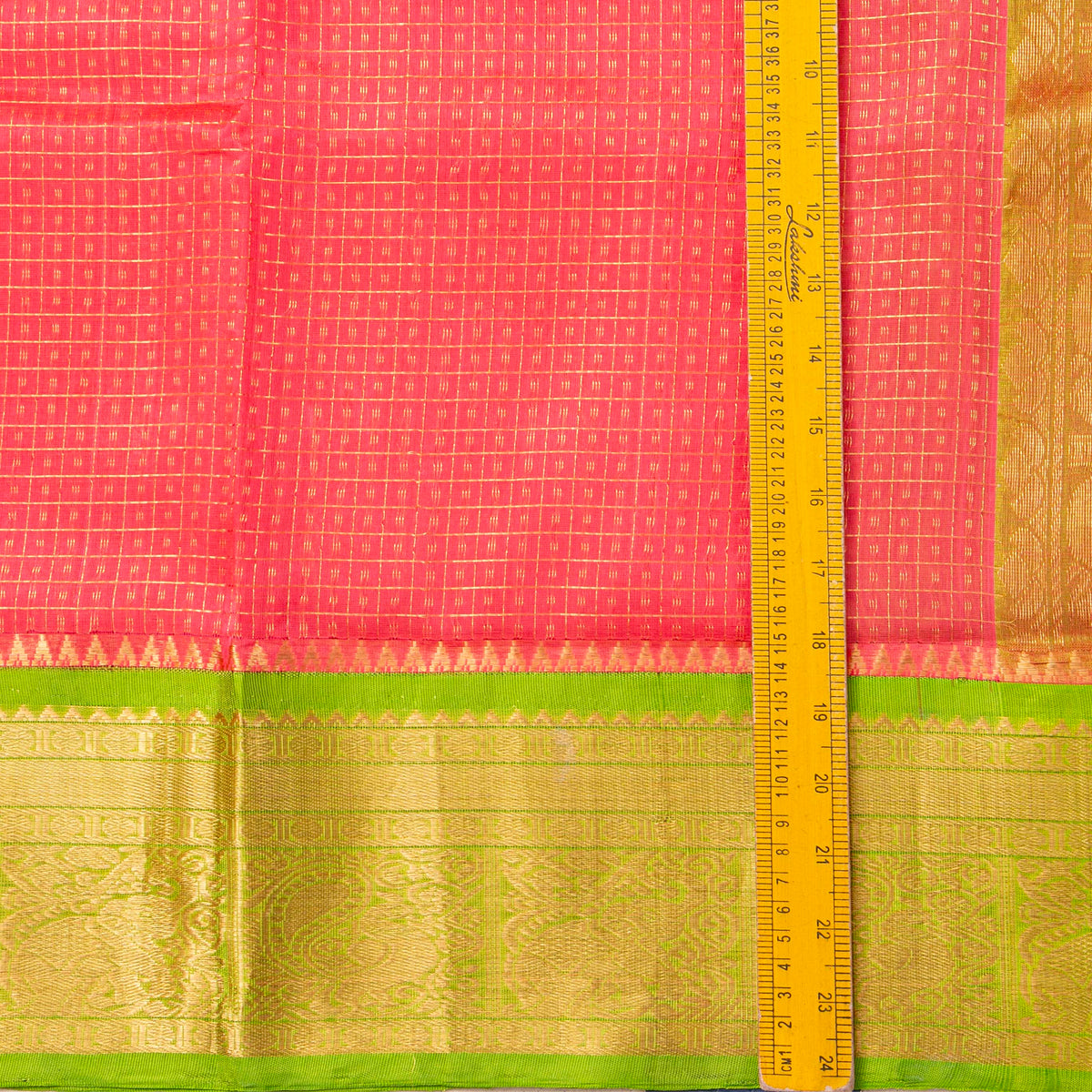 Peach And Green Kanchi Silk Cotton Saree For Festive Wear VP SC 180