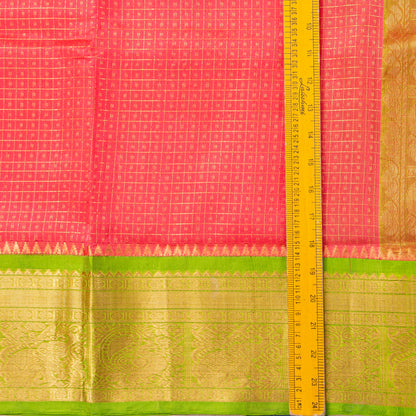 Peach And Green Kanchi Silk Cotton Saree For Festive Wear VP SC 180