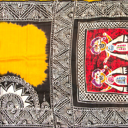 Yellow And Black Batik Silk Saree For Office Wear PB 348