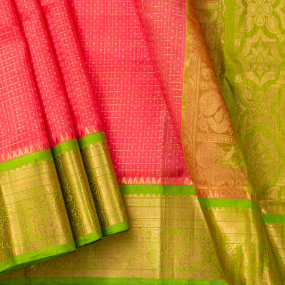 Peach And Green Kanchi Silk Cotton Saree For Festive Wear VP SC 180
