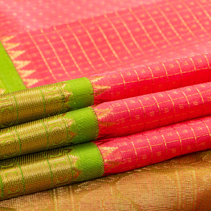 Peach And Green Kanchi Silk Cotton Saree For Festive Wear VP SC 180