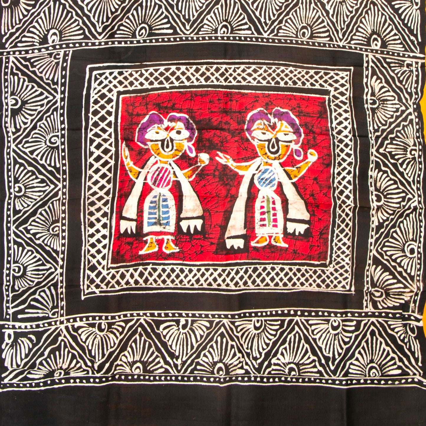 Yellow And Black Batik Silk Saree For Office Wear PB 348
