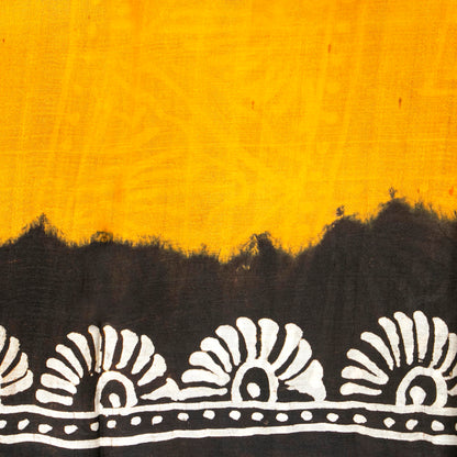 Yellow And Black Batik Silk Saree For Office Wear PB 348
