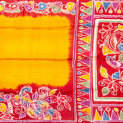 Yellow And Red Batik Silk Saree For Office Wear PB 349