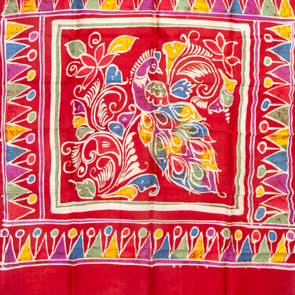 Yellow And Red Batik Silk Saree For Office Wear PB 349