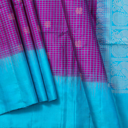 Magenta And Blue Kanchipuram Soft Silk Saree For Festive Wear PV RSP 176