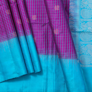 Magenta And Blue Kanchipuram Soft Silk Saree For Festive Wear PV RSP 176