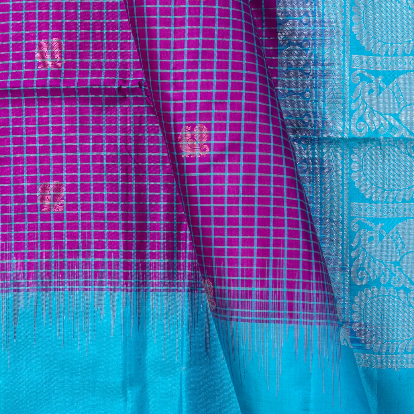 Magenta And Blue Kanchipuram Soft Silk Saree For Festive Wear PV RSP 176