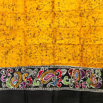 Black And Yellow Ochre Batik Silk Saree For Office Wear PB 343