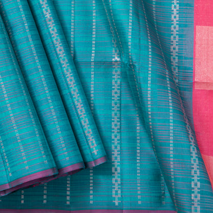 Blue And Pink Borderless Kanchipuram Soft Silk Saree For Festive Wear PV RSP 186