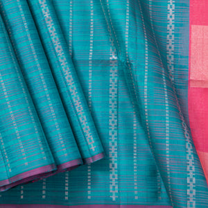 Blue And Pink Borderless Kanchipuram Soft Silk Saree For Festive Wear PV RSP 186