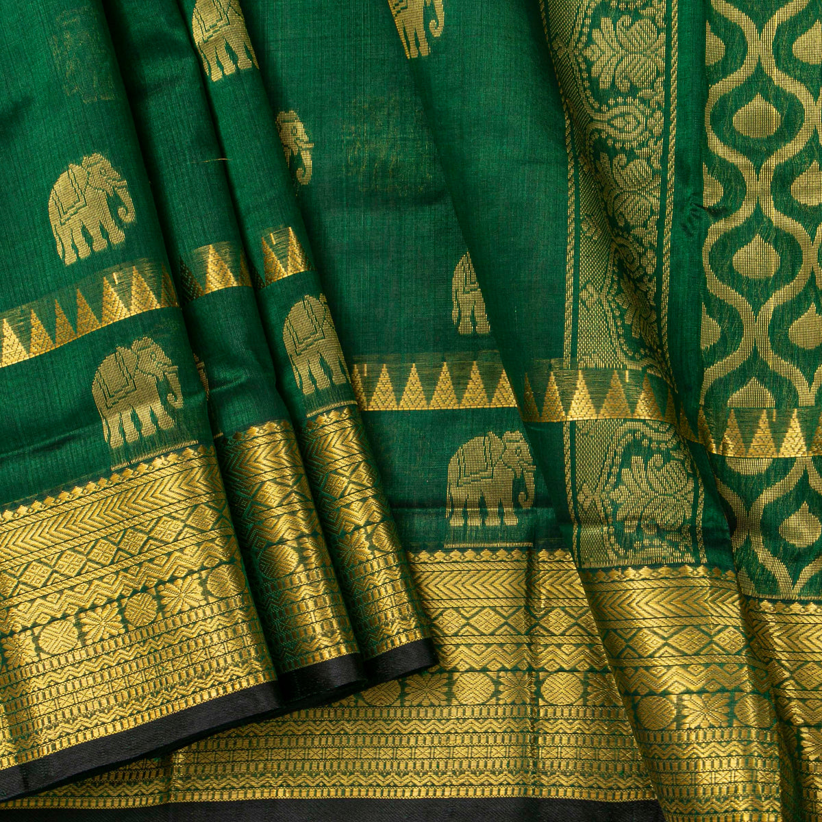 Green Kanchi Silk Cotton Saree For Festive Wear VP SC 236
