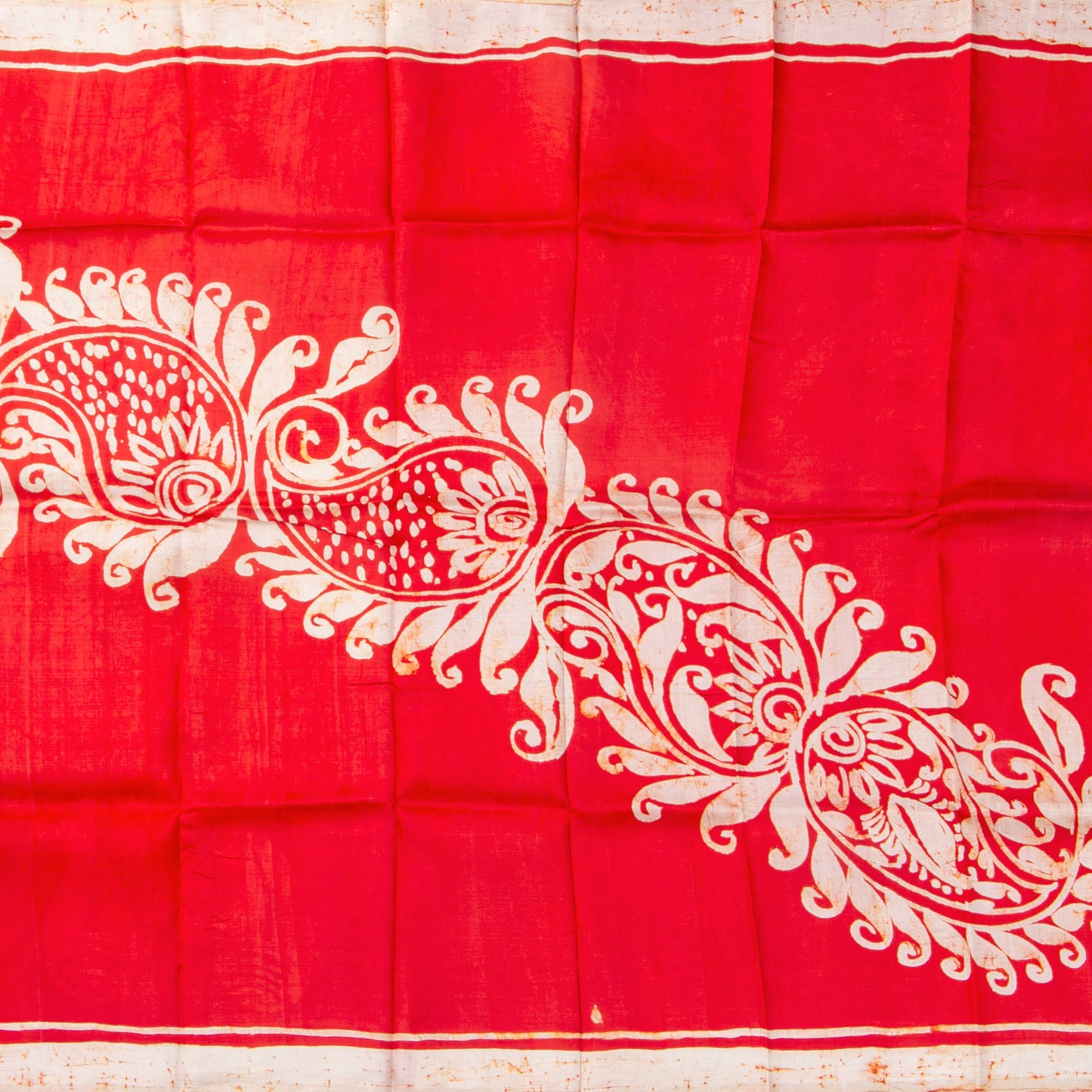 Red Batik Silk Saree With White Floral Designs For Office Wear PB 345