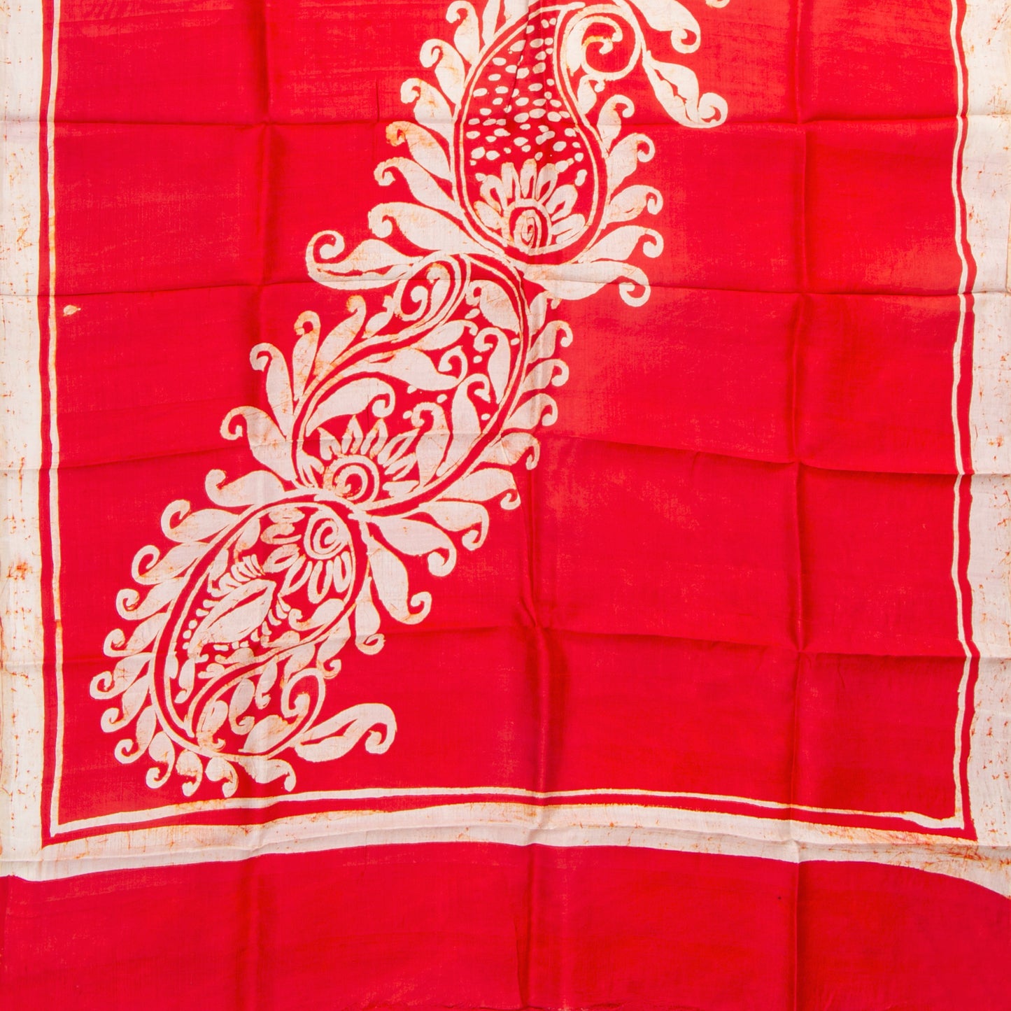 Red Batik Silk Saree With White Floral Designs For Office Wear PB 345