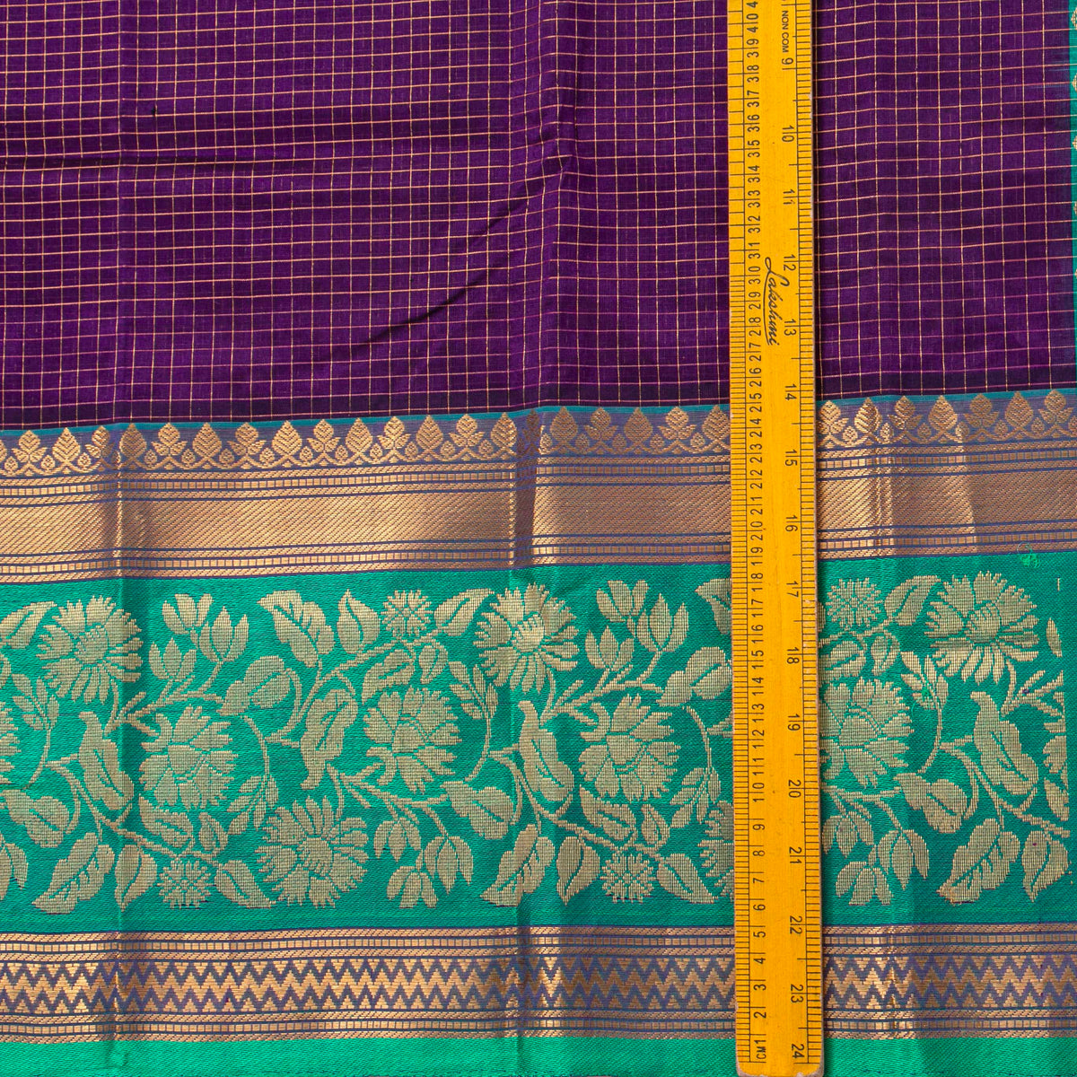 Purple And Teal Kanchi Silk Cotton Saree For Festive Wear VP SC 237